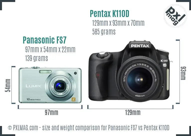 Panasonic FS7 vs Pentax K110D size comparison