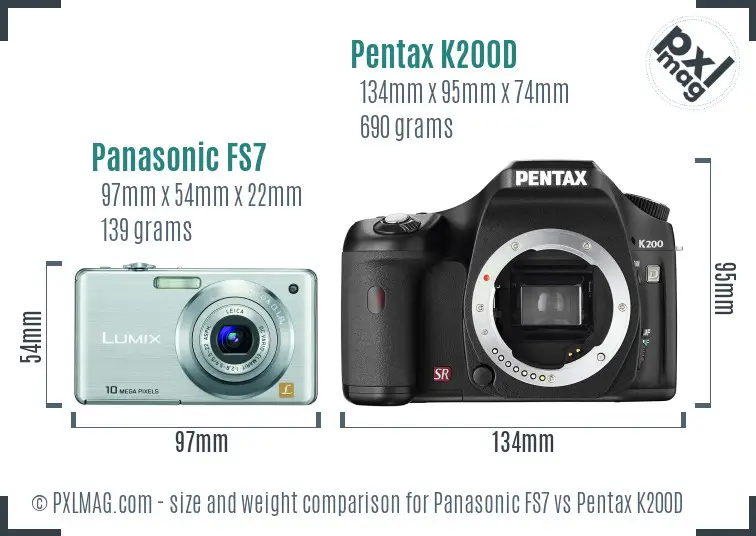 Panasonic FS7 vs Pentax K200D size comparison