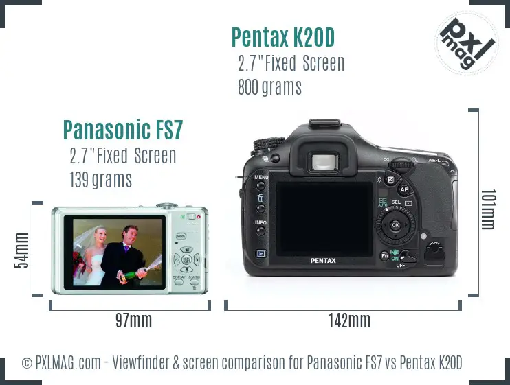 Panasonic FS7 vs Pentax K20D Screen and Viewfinder comparison