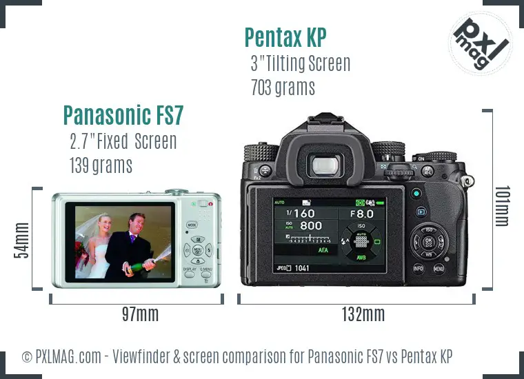 Panasonic FS7 vs Pentax KP Screen and Viewfinder comparison