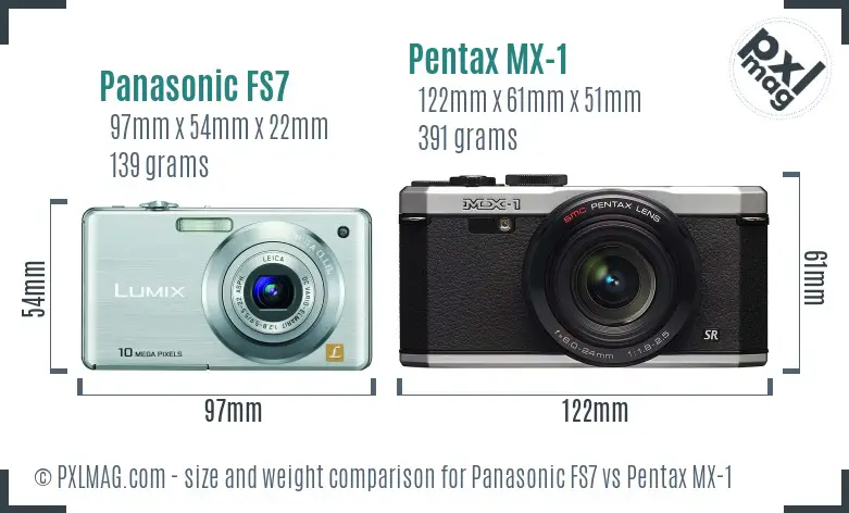 Panasonic FS7 vs Pentax MX-1 size comparison