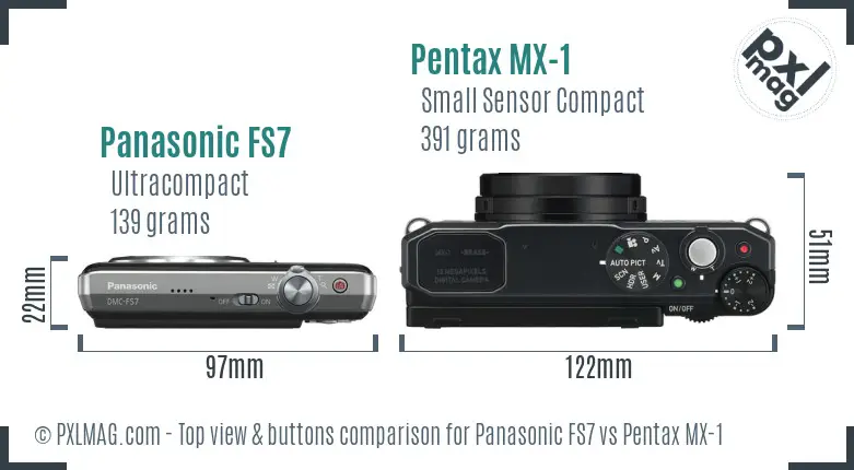 Panasonic FS7 vs Pentax MX-1 top view buttons comparison