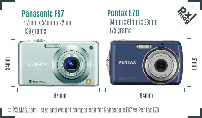 Panasonic FS7 vs Pentax E70 size comparison