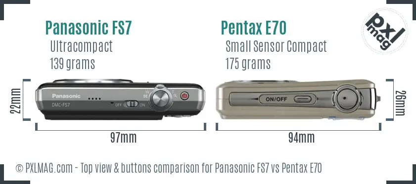 Panasonic FS7 vs Pentax E70 top view buttons comparison