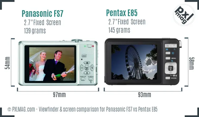 Panasonic FS7 vs Pentax E85 Screen and Viewfinder comparison