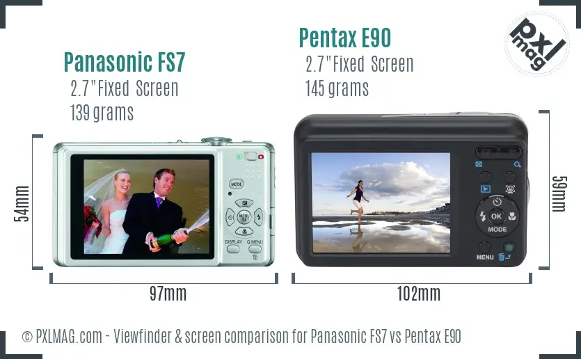 Panasonic FS7 vs Pentax E90 Screen and Viewfinder comparison