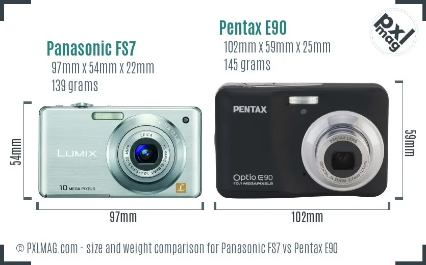 Panasonic FS7 vs Pentax E90 size comparison