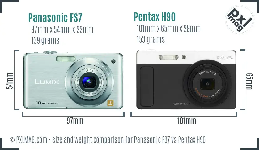 Panasonic FS7 vs Pentax H90 size comparison