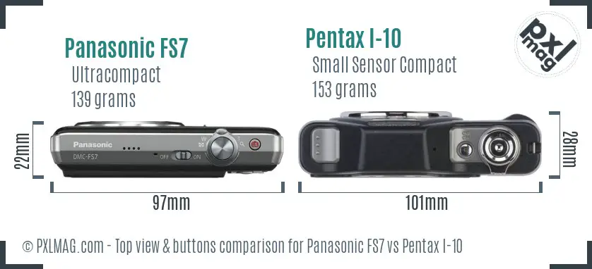 Panasonic FS7 vs Pentax I-10 top view buttons comparison