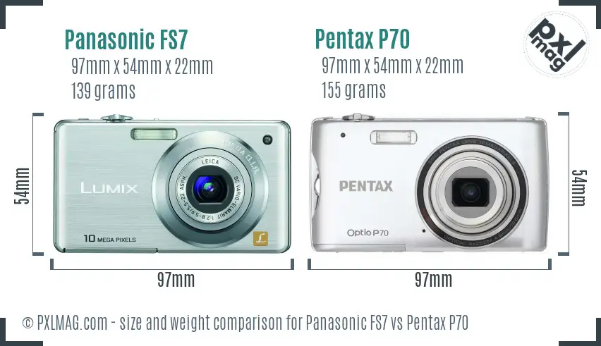 Panasonic FS7 vs Pentax P70 size comparison