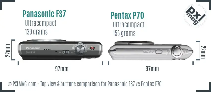 Panasonic FS7 vs Pentax P70 top view buttons comparison