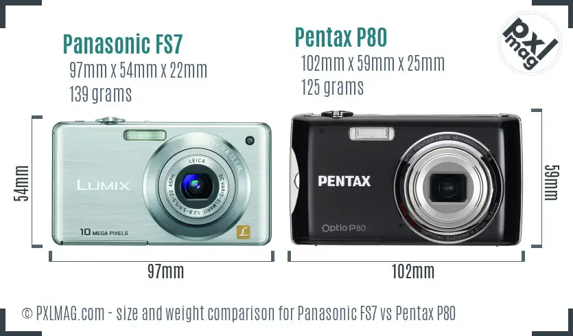 Panasonic FS7 vs Pentax P80 size comparison