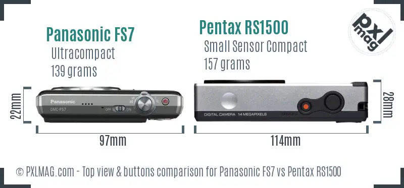 Panasonic FS7 vs Pentax RS1500 top view buttons comparison