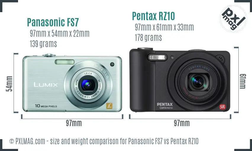 Panasonic FS7 vs Pentax RZ10 size comparison