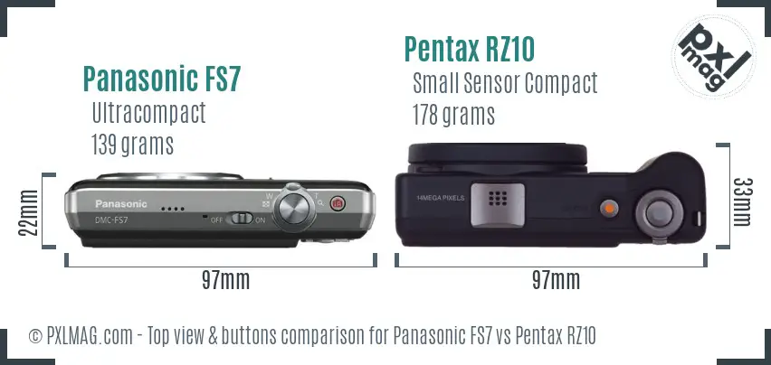 Panasonic FS7 vs Pentax RZ10 top view buttons comparison