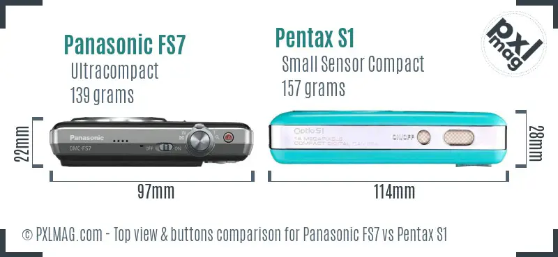 Panasonic FS7 vs Pentax S1 top view buttons comparison