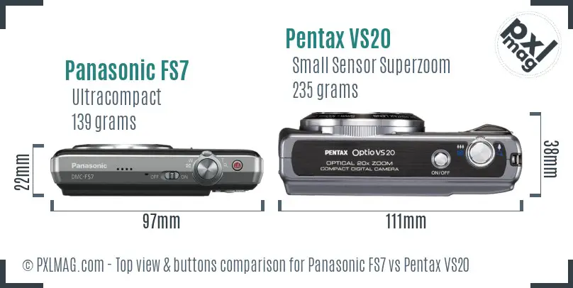 Panasonic FS7 vs Pentax VS20 top view buttons comparison