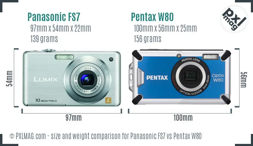 Panasonic FS7 vs Pentax W80 size comparison