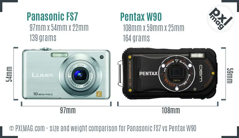 Panasonic FS7 vs Pentax W90 size comparison