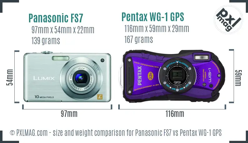Panasonic FS7 vs Pentax WG-1 GPS size comparison