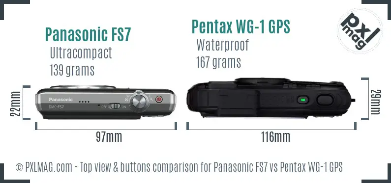 Panasonic FS7 vs Pentax WG-1 GPS top view buttons comparison