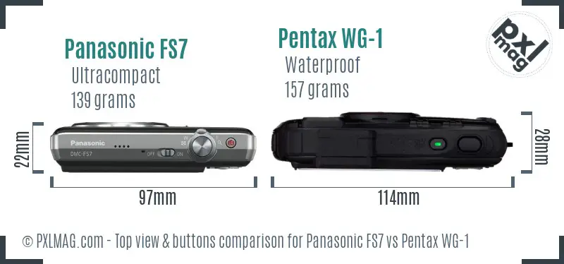 Panasonic FS7 vs Pentax WG-1 top view buttons comparison