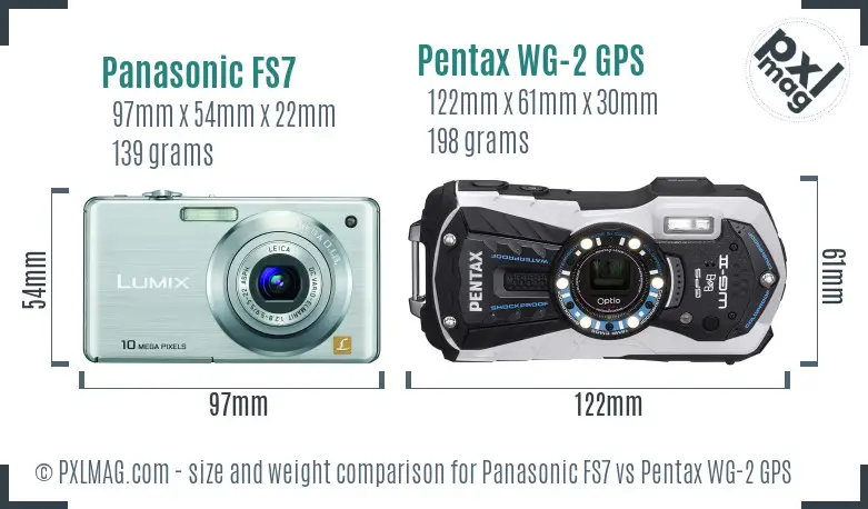 Panasonic FS7 vs Pentax WG-2 GPS size comparison
