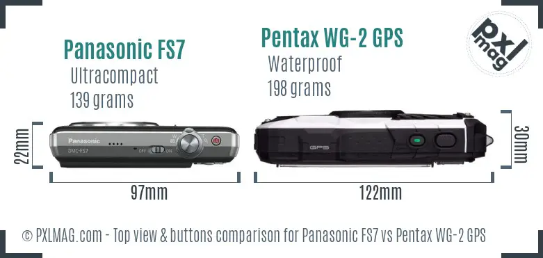 Panasonic FS7 vs Pentax WG-2 GPS top view buttons comparison
