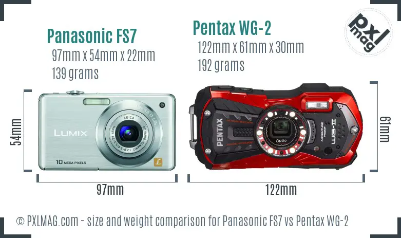 Panasonic FS7 vs Pentax WG-2 size comparison