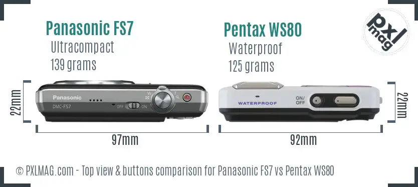 Panasonic FS7 vs Pentax WS80 top view buttons comparison