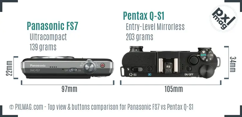 Panasonic FS7 vs Pentax Q-S1 top view buttons comparison