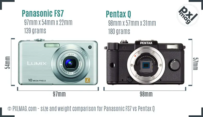 Panasonic FS7 vs Pentax Q size comparison