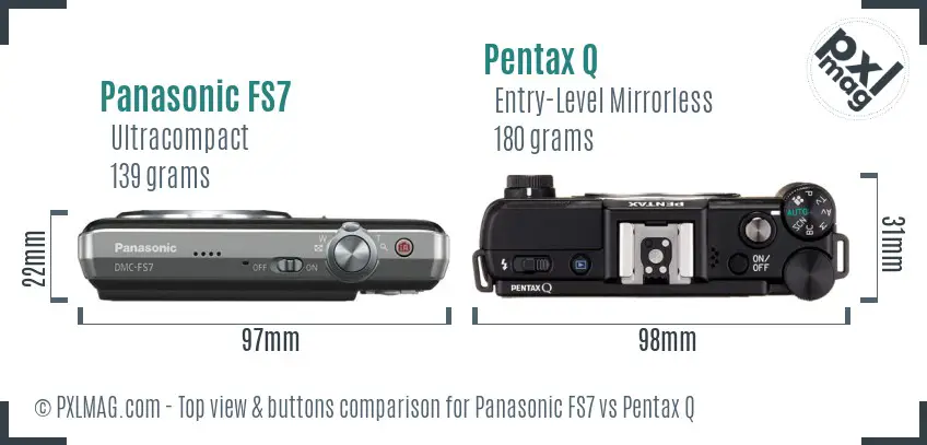 Panasonic FS7 vs Pentax Q top view buttons comparison