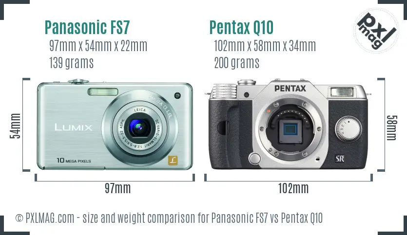 Panasonic FS7 vs Pentax Q10 size comparison