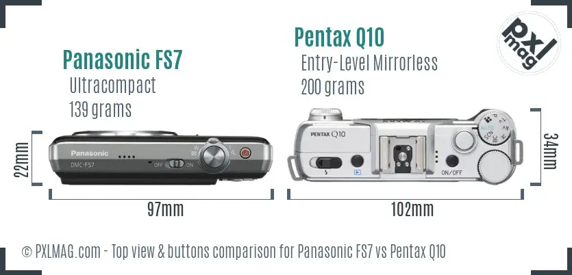 Panasonic FS7 vs Pentax Q10 top view buttons comparison