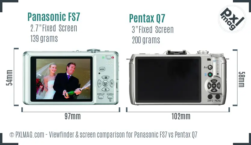 Panasonic FS7 vs Pentax Q7 Screen and Viewfinder comparison