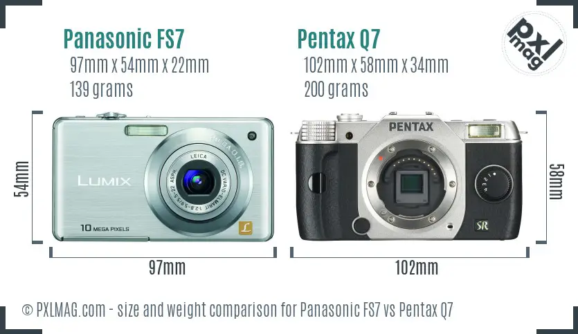 Panasonic FS7 vs Pentax Q7 size comparison