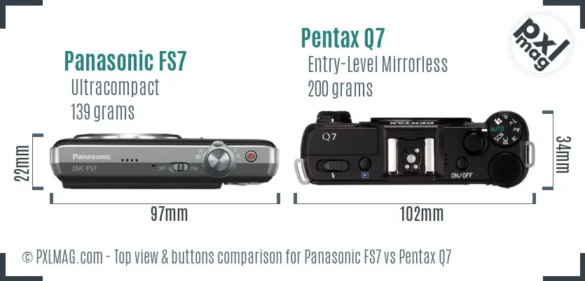 Panasonic FS7 vs Pentax Q7 top view buttons comparison