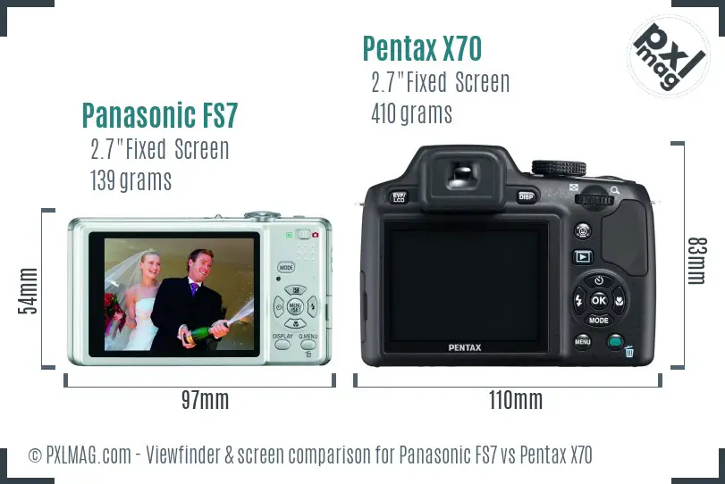 Panasonic FS7 vs Pentax X70 Screen and Viewfinder comparison