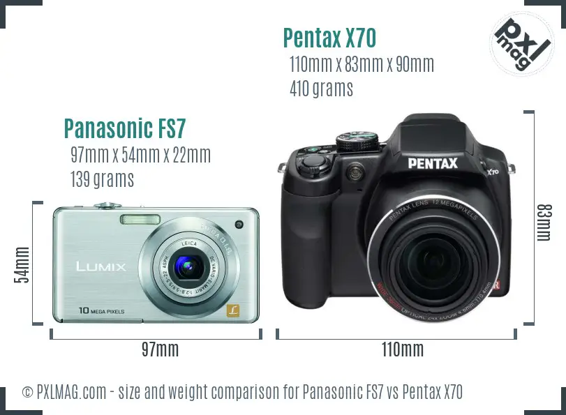 Panasonic FS7 vs Pentax X70 size comparison