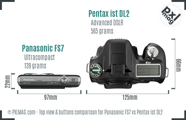 Panasonic FS7 vs Pentax ist DL2 top view buttons comparison