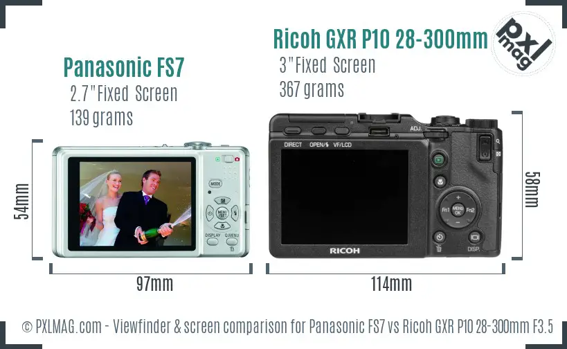 Panasonic FS7 vs Ricoh GXR P10 28-300mm F3.5-5.6 VC Screen and Viewfinder comparison