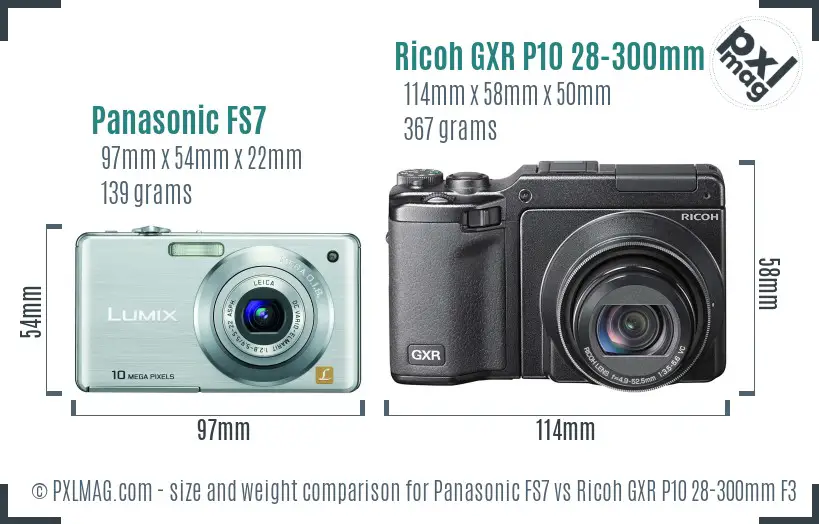 Panasonic FS7 vs Ricoh GXR P10 28-300mm F3.5-5.6 VC size comparison