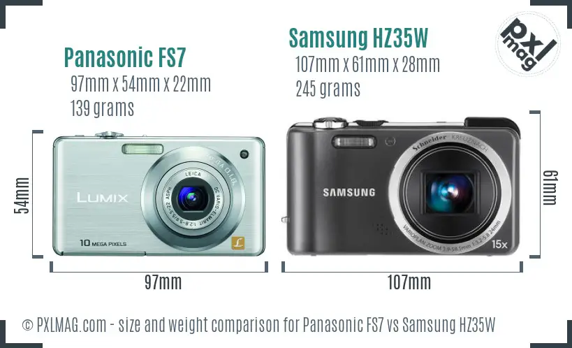 Panasonic FS7 vs Samsung HZ35W size comparison
