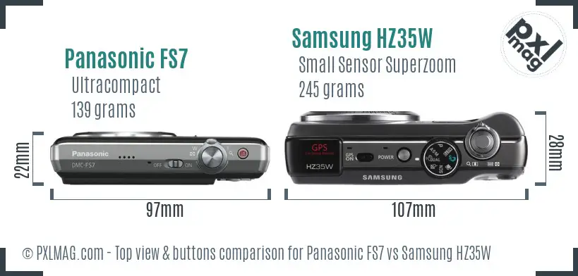 Panasonic FS7 vs Samsung HZ35W top view buttons comparison