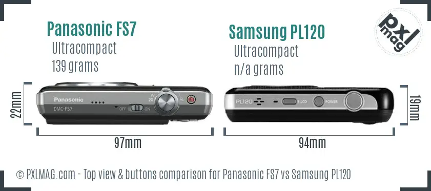 Panasonic FS7 vs Samsung PL120 top view buttons comparison Panasonic FS7 vs Samsung PL120 top view buttons comparison