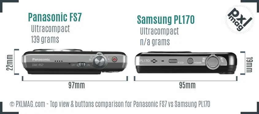 Panasonic FS7 vs Samsung PL170 top view buttons comparison