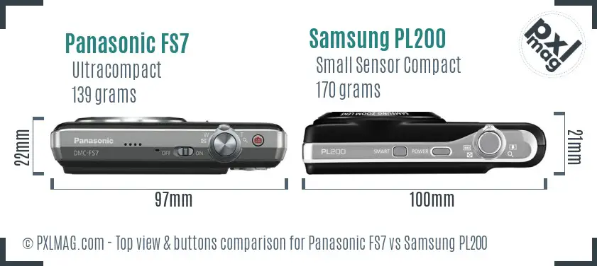 Panasonic FS7 vs Samsung PL200 top view buttons comparison