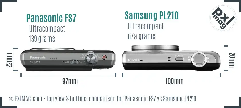 Panasonic FS7 vs Samsung PL210 top view buttons comparison Panasonic FS7 vs Samsung PL210 top view buttons comparison