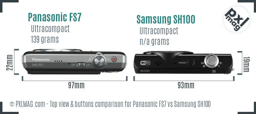 Panasonic FS7 vs Samsung SH100 top view buttons comparison